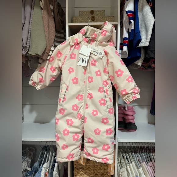 NWT Zara Neon Floral Flower Snowsuit Size 12-18M - Picture 1 of 4